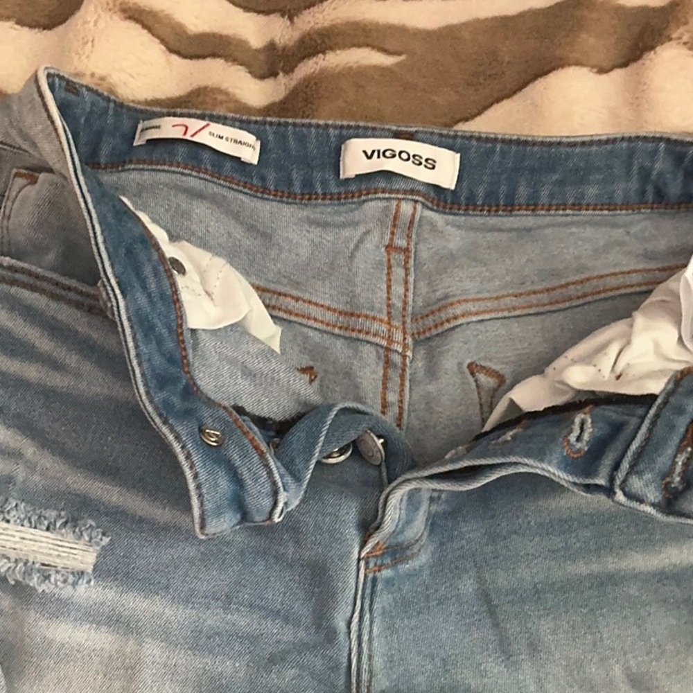 Vigoss Blue High Rise Jeans with Distressed Details